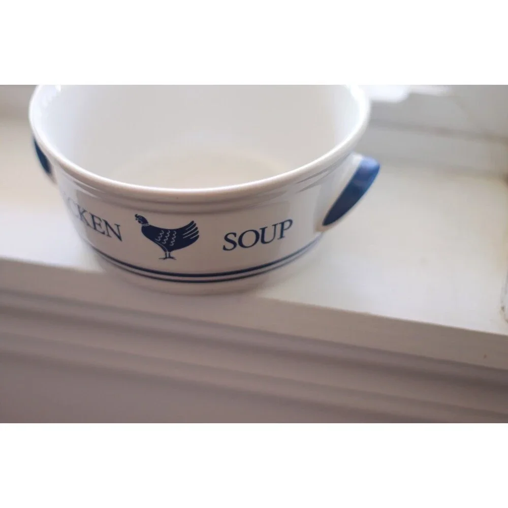 Vintage F.T.D.A. 1986 Ceramic Chicken Soup Bowl with Handles